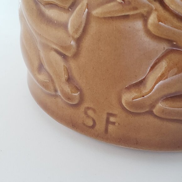 Embossed Pandas & Bamboo Canister W/ Lid Sheila Fournier Tan Glazed Ceramic VTG - Picture 5 of 12